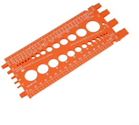 Herramienta de medición para calibración precisa de tornillos y pernos en métrico e imperial (naranja)