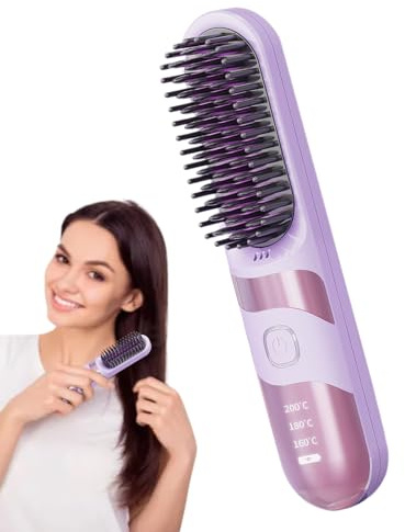Kustimantu Alisador De Pelo Sin Cable, Cepillo Rizador Sin Cables, Plancha de Pelo Portátil 2 en 1 Sin Cable con 3 Temperaturas Ajustables