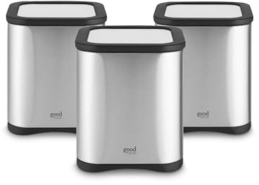 Good Food in Partnership with Tower 3 Kitchen Storage Canisters for Tea, Coffee, Sugar or Other Loose Ingredients, Air Tight with Glass Viewing Window, Mirror Finish, 1.5L, Stainless Steel, GF826190