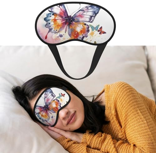 Augenmaske zum Schlafen, atmungsaktiv, lichtblockierend, Schlafmaske, Aquarell, Schmetterling, Nachtwäsche, weich, bequem, Nacht-Augenschutz, für Männer und Frauen, Augenabdeckung für Nickerchen zu