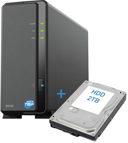 SIMPLETEK - Stockage réseau NAS 1 baie avec disque dur SATA 2 To 3,5 ″ - Ethernet gigabit, 1 Go de RAM, USB 3.2, - Noir (reconditionné)