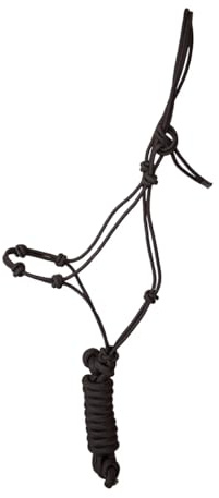 JF-Reitsport Knotenhalfter-Set mit 4 Knoten, Seilhalfter mit 280 cm Führstrick, Größe Full, (Schwarz)
