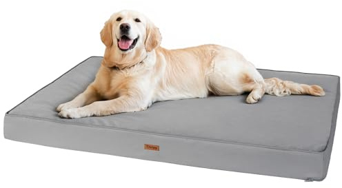 Tivray Orthopedic Dog Bed, 44 x 32 Dog Beds Large Sized, Waterproof Pet Mat, Big Pet Mattress Pad with Removable Washable Soft Plush Cover, Egg Crate Foam, Anti-Slip Bottom, Grey