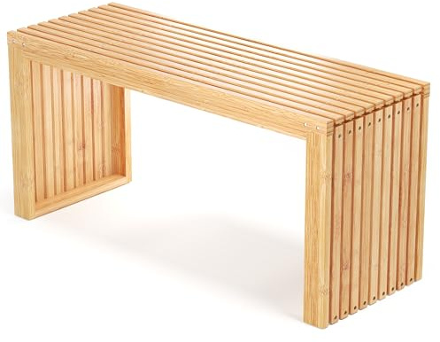 Gartenbank aus Bambus mit robuster Outdoor-Versiegelung – Sitzbank für Garten, Balkon und Terrasse – Balkonbank 90x33x43 cm – Holzbank Outdoor bis 250 kg belastbar
