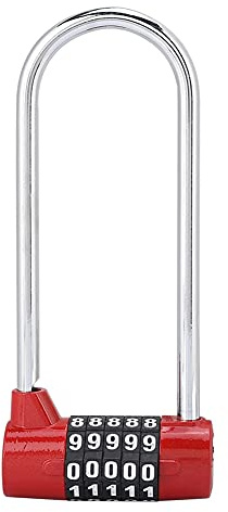 Lucchetto a codice con combinazione a forma di U in lega di zinco Lucchetto per porta dell'armadio extra lungo 5 quadranti Design sicuro per cassetta degli attrezzi palestra (Rossa)