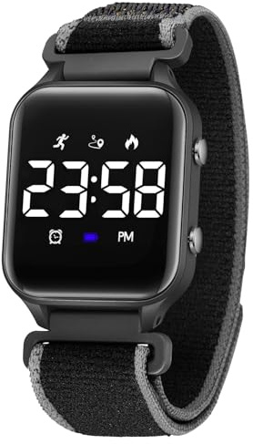 Timever Montre Digitale Enfant avec Chronomètre, Eclairage, 2 Alarme, Date,Podomètres Marche Non Connecté-Montres Sport pour Fille Garcon avec Bracelet en Nylon à Scratch