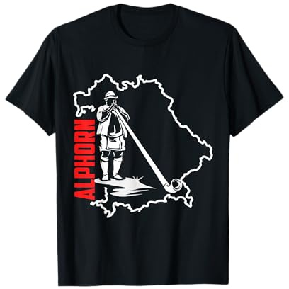 Illustrazione Arte Musicista Alpino Bavarese Alphorn Maglietta
