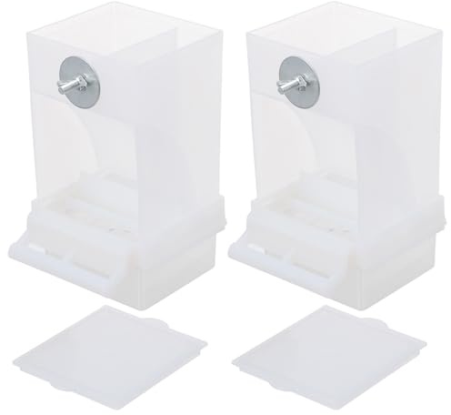 SILENRADAWN Contenedor de Alimento Acrílico Blanco Tapa Abatible Comedero Práctico y Compartimento Tipo Tolva para Pájaros para Jaula para Finches y Cockatiels Dentro de Jaula