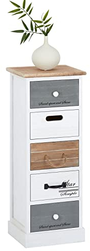CARO-Möbel Kommode Salva Schubladenschrank Standregal Aufbewahrungsregal in weiß, Shabby Chic Vintage Look, 5 Schubladen