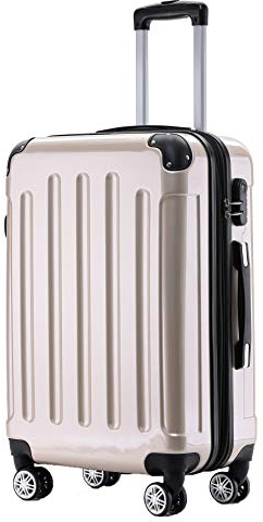 BEIBYE Hartschalen Koffer Trolley Rollkoffer Reisekoffer 4 Zwillingsrollen Polycabonat (Champagner, Handgepäck 55cm-40L)