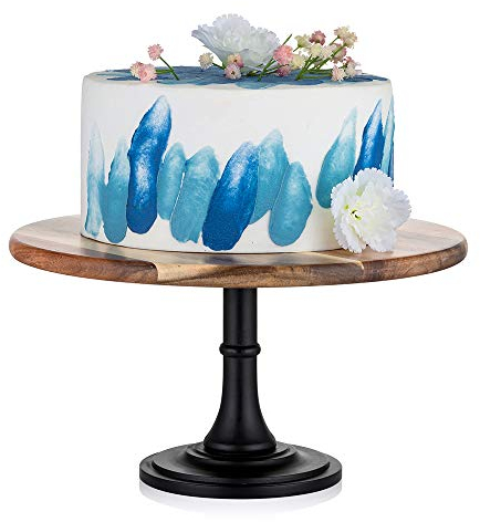 NUPTIO Tortenständer aus Holz Schwarz: 29cm Durchmesser Rustikaler Tortenständer Runder Holz-Hochzeits Tortenständer Hoch für Cupcakes Nachmittagstee Kuchen Babyparty Party Desserttisch