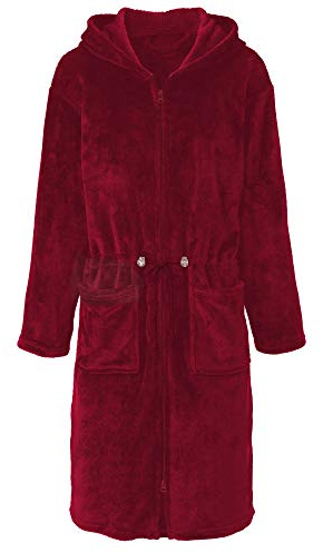 CelinaTex L Bademantel Kapuze Uni lang aufgesetzte Taschen zwei Wege Reißverschluss Damen Kuschelflanell OEKO-TEX Vital