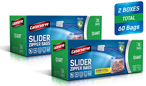 Slider Zipper Bags – Quart 1L Food Storage Bags Set of 60 – Resealable Food Bags for Travel, Home Use – Stand and Fill Expandable Bottom – Freezer and Microwave Safe