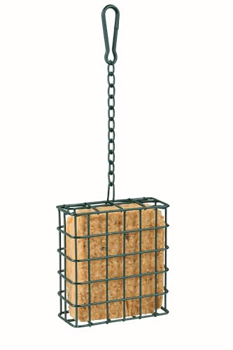 Mangiatoia per uccelli – Porta-palline di grasso/Blocco di grasso – Smilla Verde – 10 cm – Metallo con catena – Chiusura a clip – Flamingo