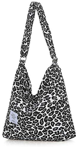 Covelin Borsa a tracolla in tela da donna retrò di grandi dimensioni Hobo Crossbody borsa Casual Tote, Leopardo bianco., Medium