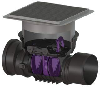 KESSEL Rückstaudoppelverschluss Staufix Control, DN200, schwarz, Bodenplatte 770200.10S
