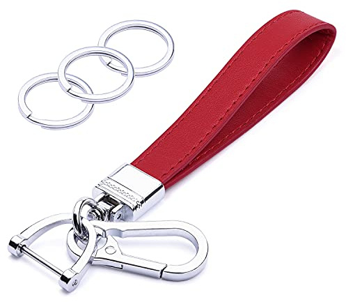 Wisdompro Schlüsselanhänger Auto, Schlüsselanhänger Leder mit 1 D-Ring, 1 Schraubendreher, 3 Schlüsselringe, Keychain für Männer/Frauen sind Geschenke für Familie, Freunde (Rot)