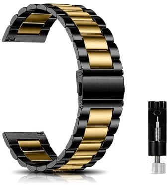 CeiBand Edelstahl Metall Armband für 20MM 22MM 18MM Schnellverschluss Verstellbare Watch Metall Uhrenarmbänder Unisex Ersatzarmband Uhrband Geeignet für Herren und Damen Armbänder - Schwarz/Gold