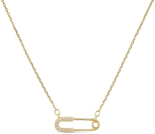 Zierliche Sicherheitsnadel-Halskette aus 14 Karat Gold für Frauen, minimalistische Goldtropfen-Perlen-Halskette, Sicherheitsnadel-Schmuck, Gliederkette, Boho-Stil