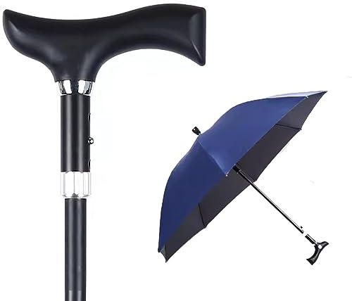 AVIITI Gehstock Regenschirm, Höhenverstellbare Krücke Regenschirm Mobilitätshilfe, Leichtgewichtige Multifunktions-Sonnenschirme Für Den Außenbereich,Blau,76~79cm/30~31inch