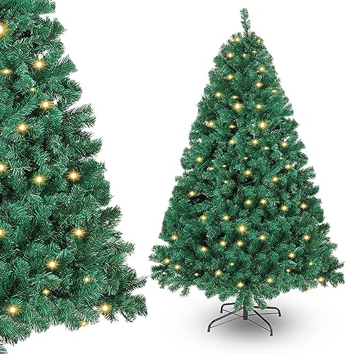 Ansobea Julgran konstgjord med belysning, 180 cm, konstgjord julgran, 860 spetsar, snabb montering, vikbar, brandbeständig, julgransfot, LED-ljusträd