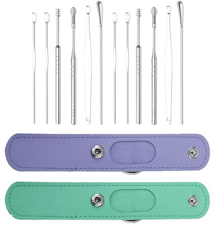 PMELCXD Ohrenreiniger, Premium Ohrreiniger Set aus Edelstahl, 12 PCS Ohrenschmalz Entferner, mit Schlüsselclip - Effektive Ohrenschmalzentfernung für Kinder, Jugendliche und Erwachsene