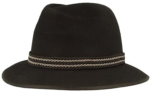 Original bred herrkostym | filthatt | herrhatt – handgjord av 100 % ull med tvåfärgad sladduppsättning och kantning – traveller – vattenavvisande, svart, 60 cm