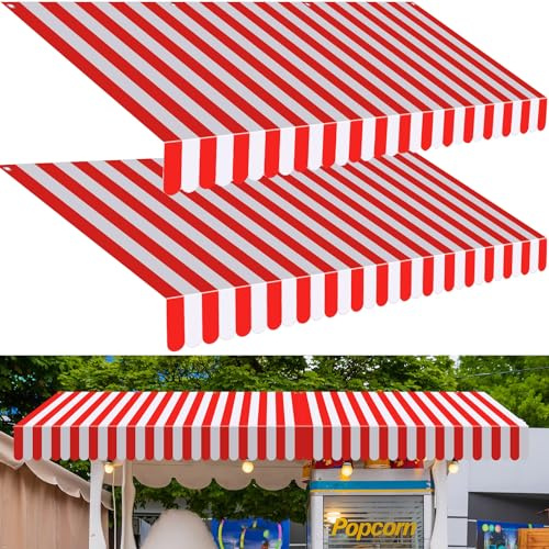 Preboun 2 Pcs 27.6''x 59'' Circus Awning Decorations Striped Carnival Tent Awning Wall Decorations Red and White Decor Carnival Stand Party Photo Accessory