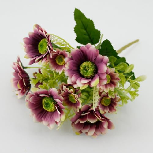 LVTFCO Schöner Sonnenblumenstrauß aus Seide, Gerbera, Gänseblümchen, künstliche Blume, für Zuhause, Garten, Party, Weihnachten, Hochzeit, Dekoration, Rotwein