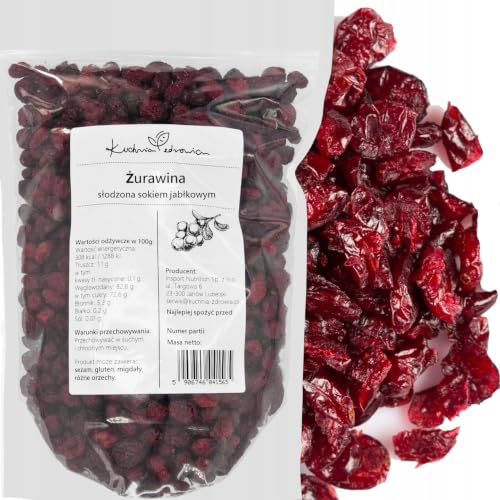 Mirtilli Rossi Essiccati Dolcificati con Succo di Mela 1 kg | Senza Zuccheri Aggiunti, Naturali e Ricchi di Fibre – KUCHNIA ZDROWIA