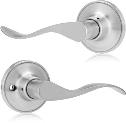 XFORT Cabriole Passage Knob Set Satin Chrome, Door Knob for Internal Wooden Doors, Complete Set with Tubular Latch