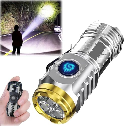 Hehimin Three-Eyed Monster Mini Flashlight,Ultra Bright Portable Small LED Flashlight,Super Bright Mini Torch,Portable Flashlight,Waterproof Pocket Torch for Outdoor (Silver)