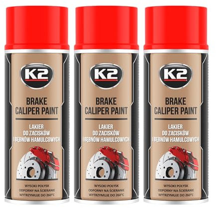 K2 Pintura para Pinza de Freno Anticalórica Pack de 3 - Color Rojo - Brake Caliper Spray 400 ml