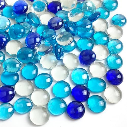 FANTIAN 400 Pcs Blue Glass Beads for Vases, 1.8 KG Flat Bule Glass Pebbles for Vase Aquarium Home Decoration Wedding Decoration Candle and Craft