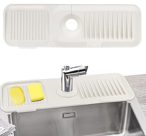 SANHIGHEND Kitchen Sink Splash Guard,45 x 14cm Silikon Abtropfmatte für 3.5-6cm Wasserhähne(Beige)