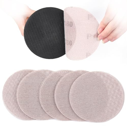 Sruhrak 50 Piezas Papel de Lija, Malla de Lijado 125mm Discos de Lijado Grano 180 para Lijadora de Paneles de Yeso Lijadora Orbital Aleatoria