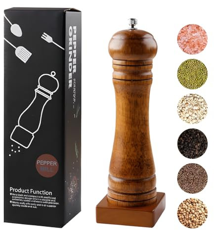 Macina pepe, Macinaspezie in Legno con Nucleo di Macinazione in Ceramica Regolabile, Macinasale e Pepe per Pepe e la Maggior Parte dei Tipi di Spezie (8 Pollici)