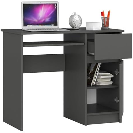 BDW - Escritorio para Ordenador con 1 cajón, 1 Armario y un cajón de Teclado extraíble. Escritorio para Ordenador de sobremesa o portátil, 90 x 77 x 50 cm