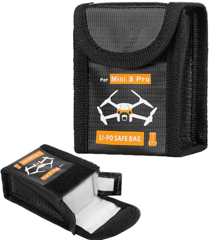 CERFFOOL Lipo Batterie Coffre-Fort Sac pour DJI Mini 4 Pro/4K/3 Pro/3 Ignifuge Antidéflagrant Housse Boîte de Rangement Chargement Sécurisés Sac de Rangement Accessoires pour Drone (pour 1 Batterie)