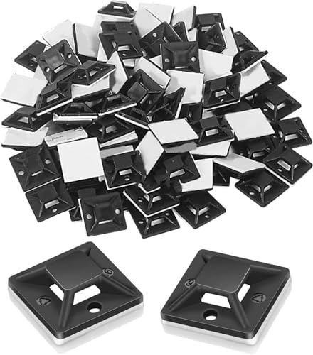 SpetngSake 100 Stück Klebesockel für Kabelbinder, Schwarz, 20 x 20 mm, Polyamid, Kabelbinder Halterung, Selbstklebend, Schraubbasis, für Heim und Büro