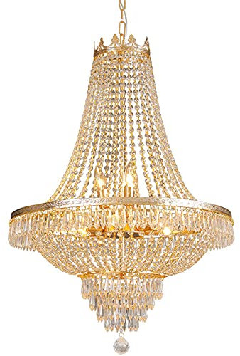 Lampadario di cristallo stile Impero francese, illuminazione con 9 lampadine E12 e luce a sospensione regolabile, moderno lampadario di cristallo a filo per sala da pranzo, soggiorno, foyer, larghezza