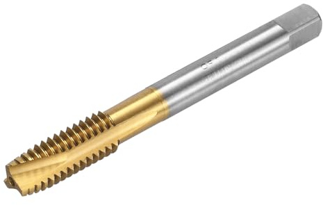 QUARKZMAN Taraud à fileter à pointe spirale 3/8-16 UNC, filets rectifiés H2 3 rainures, acier rapide HSS 6542, revêtement titane, tige ronde avec extrémité carrée