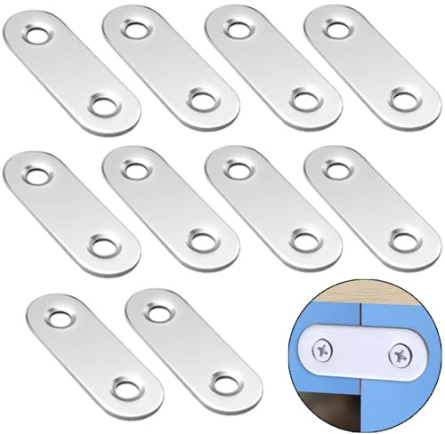 10 PCS Flat Fixing Brackets Stainless Steel Straight Bracket Mending Plates Flat Plate Bracket Connecting Plates Perforated Metal Brace Brackets for Repairing Fixing Joining Furniture