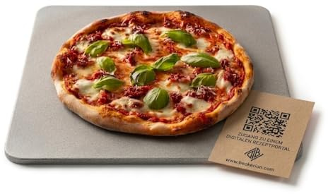 Backstahl 8 mm 33x38 cm für Backofen & Grill – inkl. Rezeptzugang per QR-Code – Pizzastahl aus gestrahltem Carbonstahl für knusprige Pizza, Flammkuchen & Brot wie aus dem Steinofen – Made in Germany