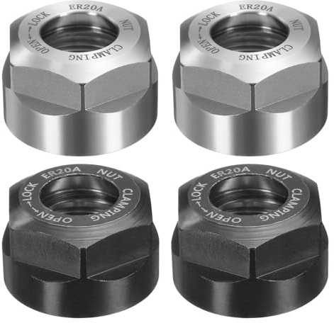 sourcing map 4pcs ER20-A(M25) Type Collet Clamping Nut with Dynamic Balance Holes 40Cr Alloy Steel for CNC Machine Chuck Lathe Milling Tools Holder, Black & Bright Silver