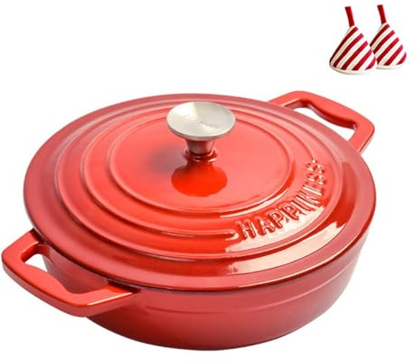 Olla Para Horno Holandés De Alta Resistencia, Cazuela Para Horno Holandés De Baja Profundidad Y Esmaltada Con Abrazadera Triangular Termoaislante, Utensilios Cocina Robustos Cocinar(Rosso)