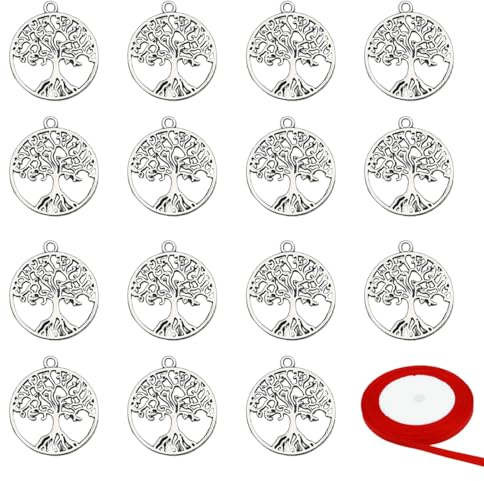OIXYEY 15 Stück Lebensbaum Schlüsselanhänger mit Karabinerhaken, Metall Anhänger für Taufe Konfirmation Kommunion, Religiöse Geschenke für Jungen Mädchen, Deko Mitbringsel Gastgeschenke
