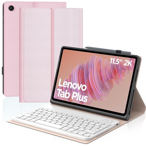 Coque Clavier pour Lenovo Tab Plus 11.5 Pouces, AZERTY Français Clavier Bluetooth Magnétique Détachable avec Étui de Protection Mince pour Tablette Lenovo Tab Plus 11.5 2024 (TB351FU), Rose