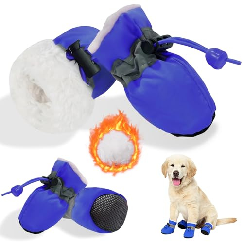SSIMIDAPT 4 Pezzi Stivali per Cani, Stivali per Cani Paw Protector, Calzini Antiscivolo per Cani con Striscia Riflettente, Scarpe Cane Neve Regolabili, per Cani Piccoli Medi Grandi