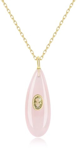 COAI Collana da Donna con Ciondolo Goccia di Pietre Dure con Zirconia Gialla, Collana Pietre Naturali da Donna Catena Acciaio Inox Placcato Oro 18K, Lapislazzuli, Amazzonite, Ametista, Quarzo Rosa